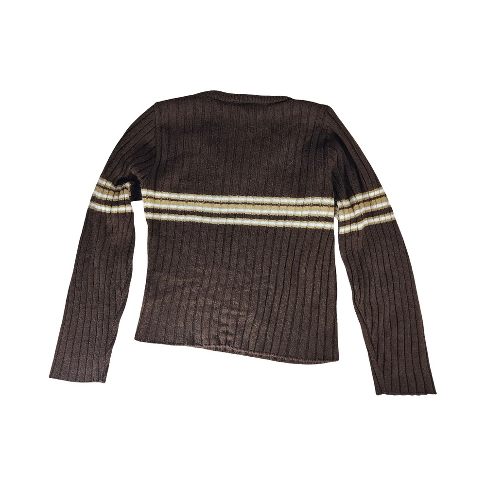 Vintage Rave Brown Ribbed Striped V-Neck Sweater Y2K Made in‎ USA Medium - Picture 9 of 9